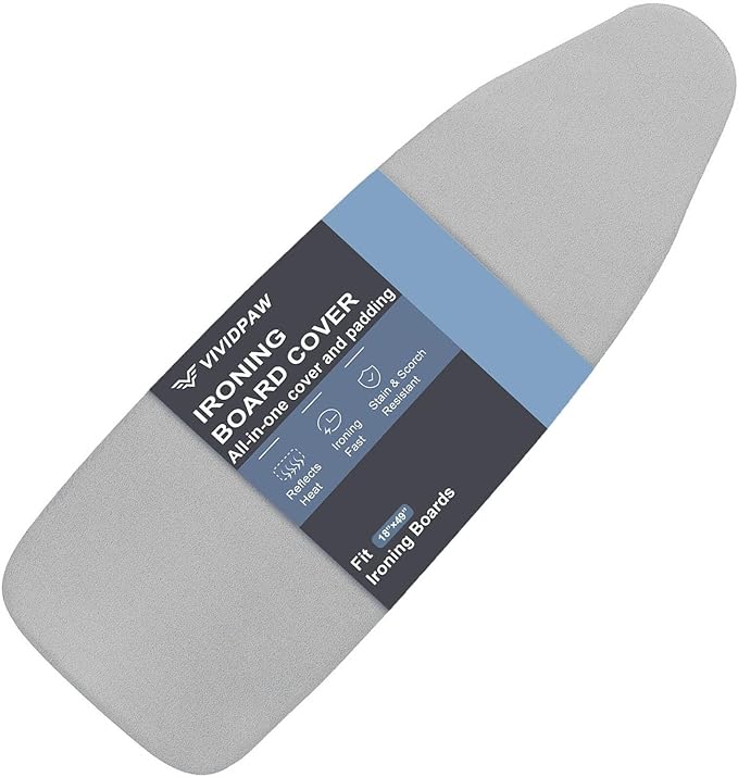 Ironing Board Cover and Pad 18x49, Extra Wide, Thick Padding, Elastic Edge, Silicone Coated, Resist Scorching and Staining, Heavy Duty Iron Board Covers (Grey, 18" x 49")