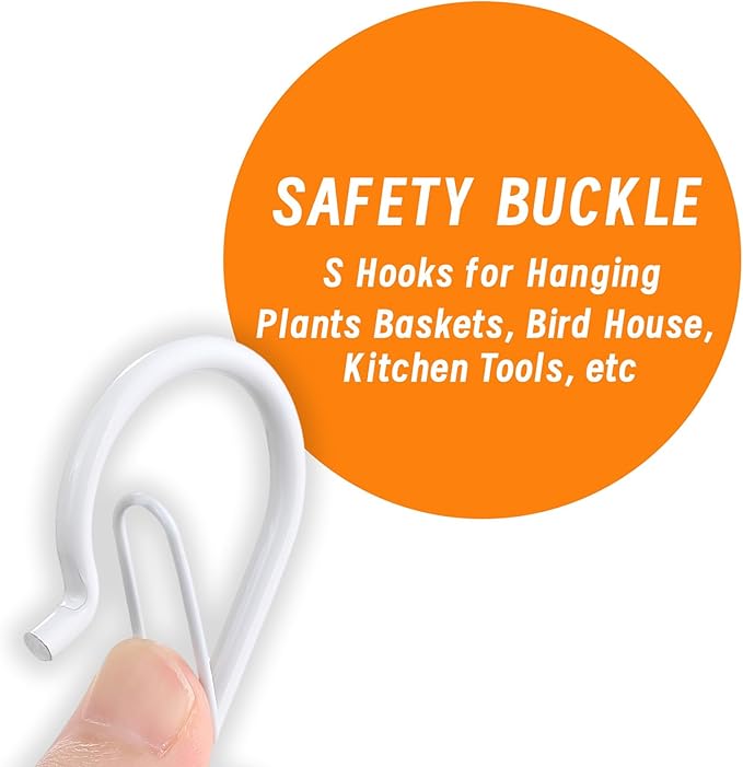 36 PCS S Hooks for Hanging with Safety Buckle, 3.5 inch Heavy Duty Metal S Shaped Hook for Kitchen Utensil, Cups, Pots, Plants, Bags, Hats (White)