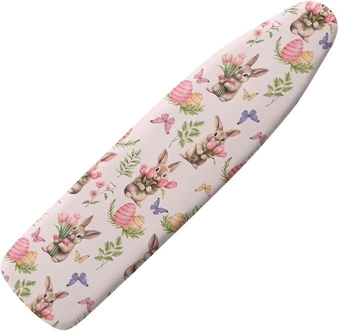Rabbits Egg Tulips Heat Reflective Iron Pad for Ironing Board Top Stain & Scorch Resistant Ironing Board Replacement Cover Fits 15 x 54 Inch Board for Home Easter Decor