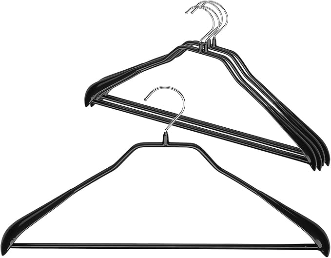 Mawa by Reston Lloyd BodyForm Series Non-Slip Space-Saving Clothes Hanger with Bar for Pants, 16-1/2", Style 42/LS, Set of 5, Black