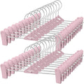 Skirt & Pant Hangers for Women Kid - 30 Pack Pink Space Saving Stackable Skirts Hangers with Clips - Non-Slip, Adjustable for Men, Children, Baby