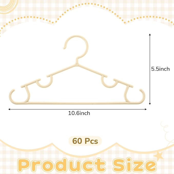 Hsei 60 Pack Pastel Color Kids Nursery Hangers Plastic Baby Hangers Heavy Duty Toddler Hanger for Pants, Coat, Skirts, Closet, Nursery Decor(Beige Color)