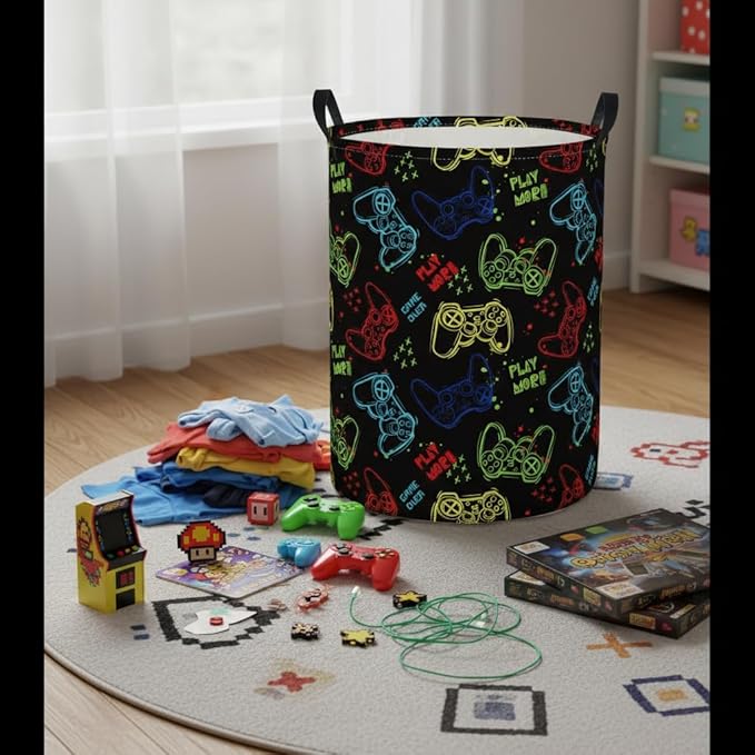 Baby Laundry Hamper kids laundry Basket Waterproof Laundry Bag for Bedroom Toy Clothes Organizer Room Décor(Game)