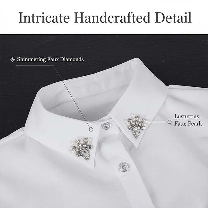 Handcrafted Faux Diamond and Pearl Fake Collar, Detachable Dickey Collars, Faux Collar Lapel, False Collars for Women Shirt
