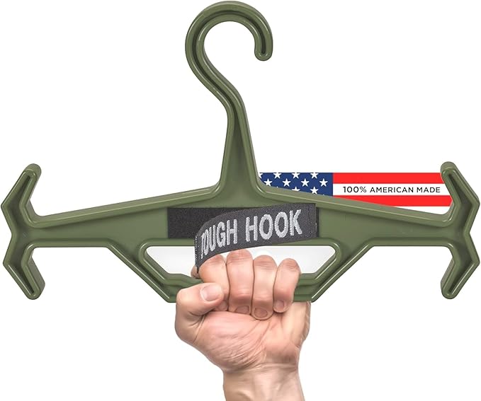 Tough Hook Original ID Heavy Duty Hangers – The Superhero of Hangers USA Made, Anti-Slip Tactical Hanger for Police Gear, Scuba Gear & Dive BCD – 200-lb Cap Wetsuit Hanger with ID Strip,1 Pack Foliage
