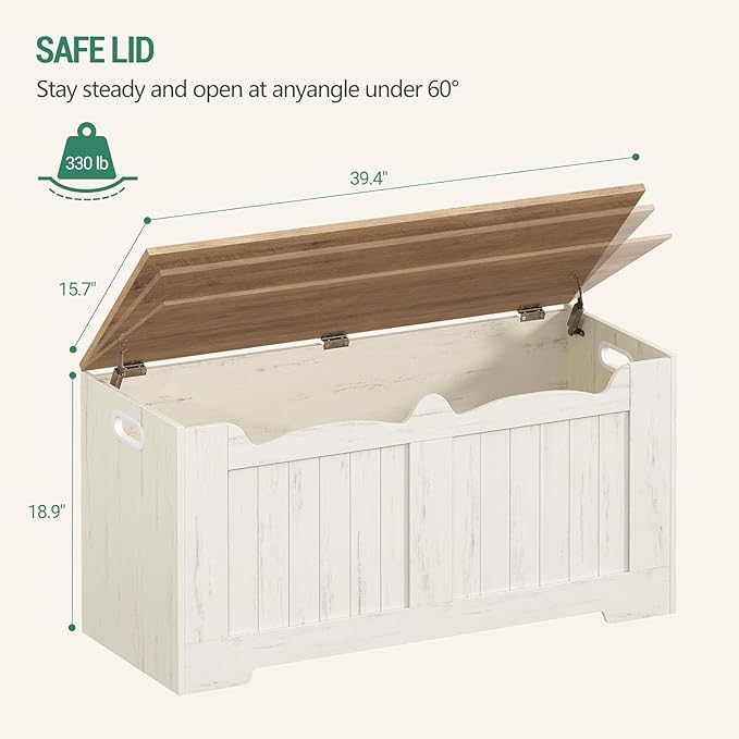 39.4" Storage Chest, Storage Bench Trunk with 2 Hinge, Wooden Box, Lift-Top Chest Organizer, Shoe Bench for Entryway, Bedroom, Living Room, White and Brown SB01014B