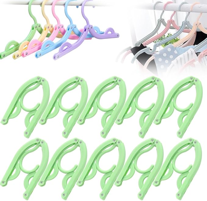 Multifunctional Plastic Folding Hanger, Retractable Portable Travel Hangers, Foldable Coat Hanger Folding Hangers for Traveling, Space Saving Clothes Hangers Portable Travel Hangers (20, Green)