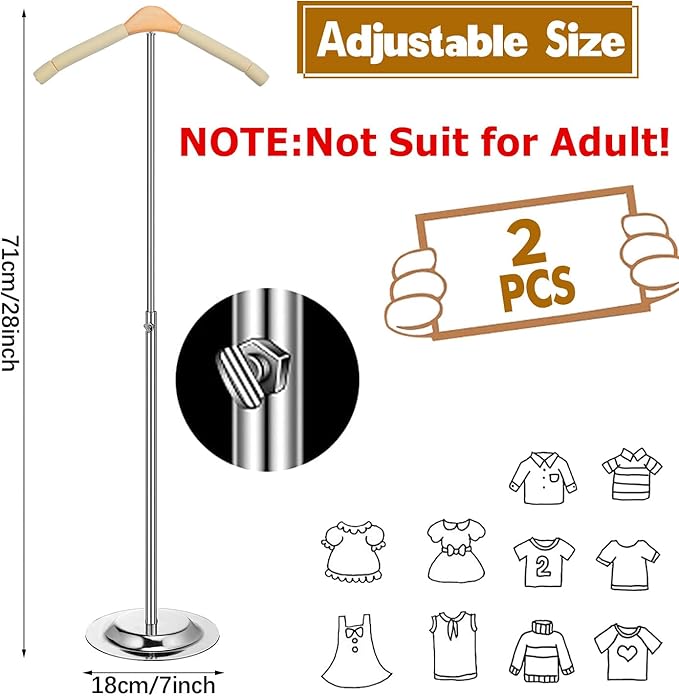 Huaerle 2 Pcs Child T Shirt Display Stand Adjustable Clothes Rack Display Flexible Shoulder Stand Portable Clothes Hanger Clothing Hanging Rack for Garment Coat Retail Vendor, Height 16-27.9In