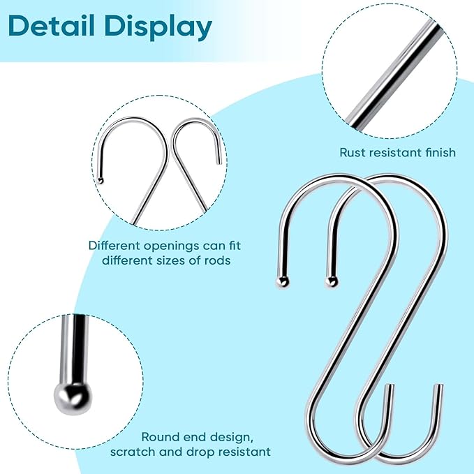 24 Pack S Hooks for Hanging, 3.5 inch Metal S Shaped Hook Heavy Duty Hanging Hooks for Pot Rack, Pans Plant, Towels, Jeans, Closet, Clothes, Hats, Cups in Kitchen, Bathroom, Bedroom and Office