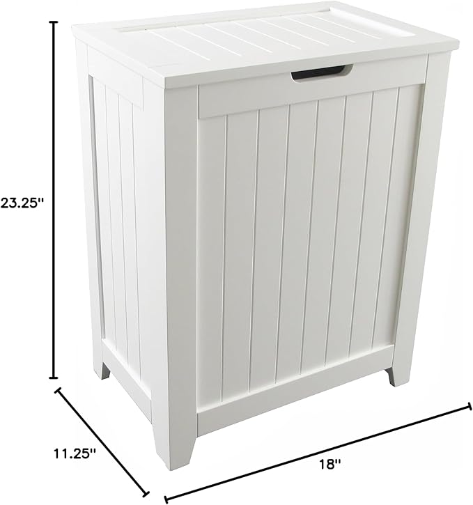 Redmon 18'' x 11.25'' x 23.25'' Contemporary Country Wainscot Style Wooden Clothes Hamper for Bedroom, Bathroom, and Laundry Room, White