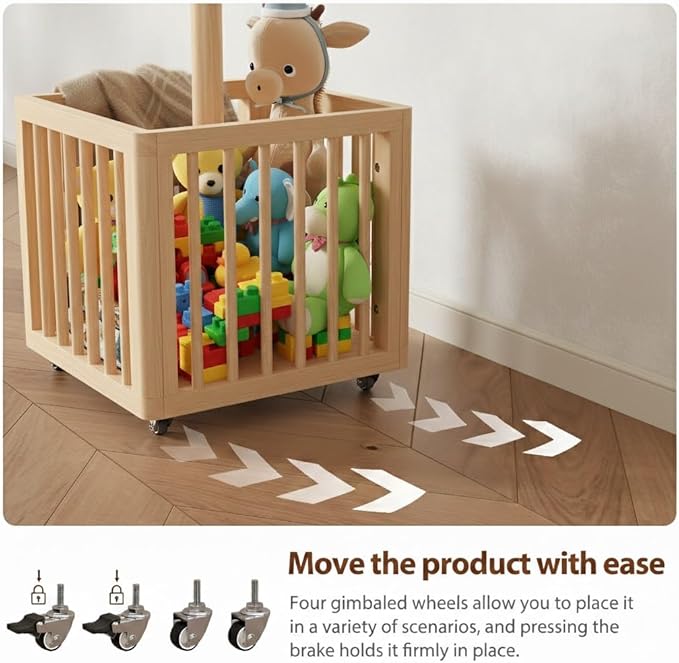 AQIMUELE Kids Coat Rack,Solid Wood Coat Rack with 6 Hook for Bedrooms,Kids clothing rack(Natural)