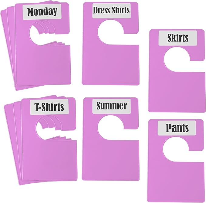 10 Pack White Clothing Rack Size Dividers Plus 45 Labels (1 Inch) and 18 Large Blank Labels, Large Rectangular Clothing Closet Dividers (Purple)