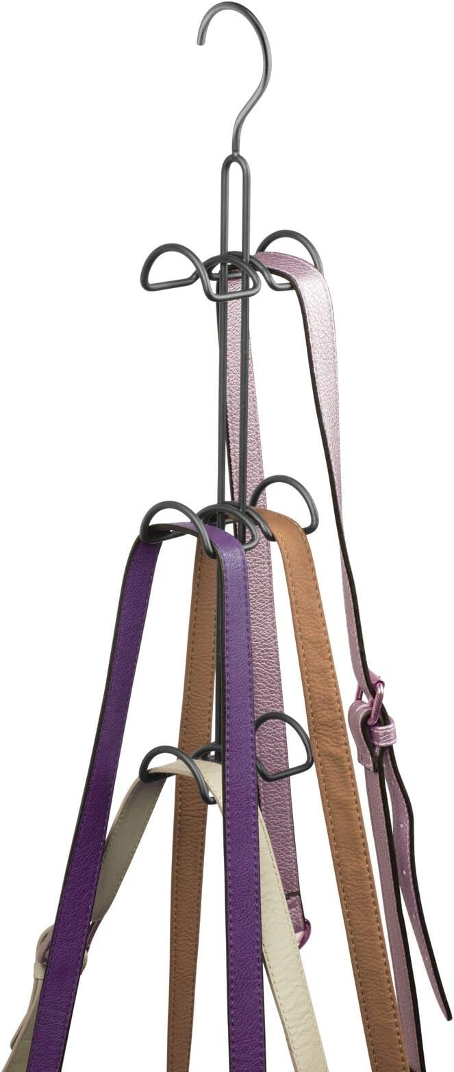 mDesign Metal Wire Over The Closet Rod Hanging Storage Organizer Hanger for Storing and Organizing Purses, Backpacks, Satchels, Crossovers, Handbags - 2 Pack - Graphite Gray