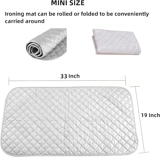 Magnetic Ironing Mat Blanket Ironing Board Replacement, Iron Board Alternative Cover, Portable Travel Ironing Pad, Quilted Heat Resistant Ironing Pad Cover for Washer, Dryer, Table Top 33"X 19" (Gray)