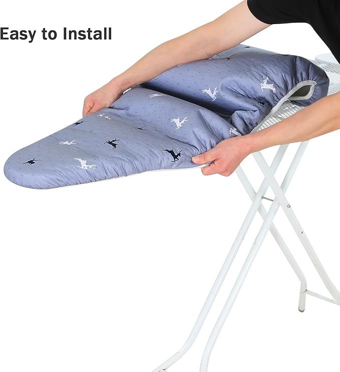 Ironing Board Cover and Pad Standard Size 15 x 54,3 Pairs of Hook and Loop Fastener Straps,Elastic Edges,2 Layers Ironing Board Cover with Thick Padding (Pattern A)