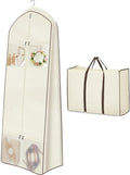 MISSLO Portable 70" Wedding Dress Garment Bag with Bride Tote Bag 8'' Gusseted Dress Bags for Gowns Long 4 Pockets Dress Cover for Women, Beige