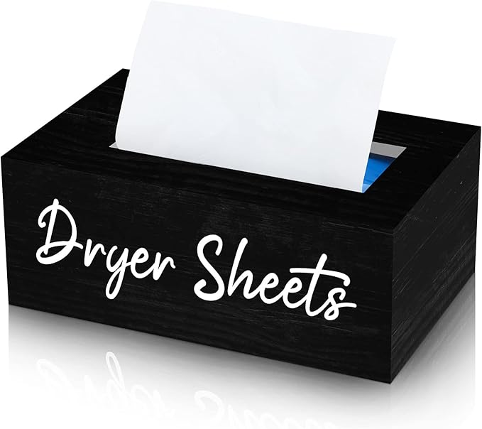 Blulu Dryer Sheet Holder for Laundry Room Wooden Dryer Sheet Container Sheets Dispenser Box Wooden Container Modern for Organizing Fabric Laundry Pods, 7.87 x 4.72 x 2.75 Inches(Black)