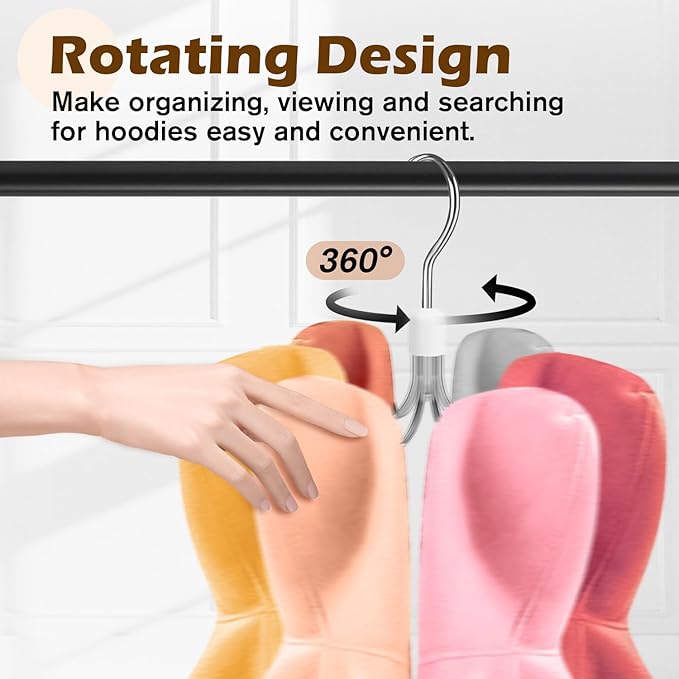 Hoodie Organizers 2-Pack, 6 Balls 360°Swivel Hoodie Hangers for Closet