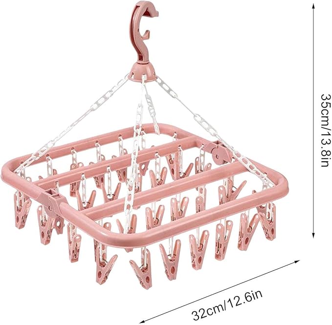 Foldable Clothes Drying Hanger with 32 Clips, Clip and Drip Hangers Clothes Drying Rack, Underwear Hangers for Drying, Laundry Clothes Hanger for Drying Socks Lingerie Baby Clothes Towels Bras Hat
