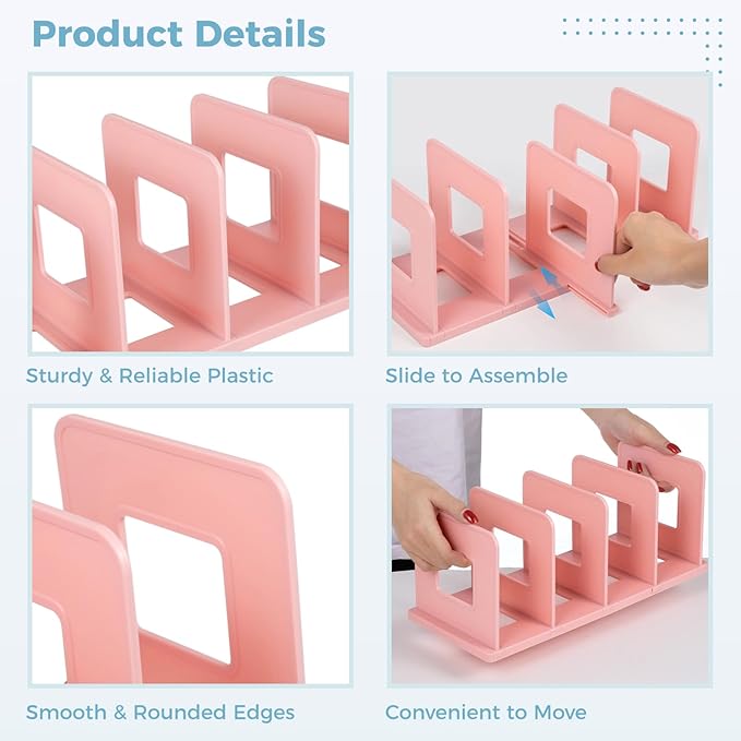 4PCS Purse Organizers, 13.7 x 5.9 x 5.5-Inches,Adjustable Closet Organizer, Handbag Shelf Divider Storage Organizer for 8 Big Handbags/16 Small Handbags（Pink）