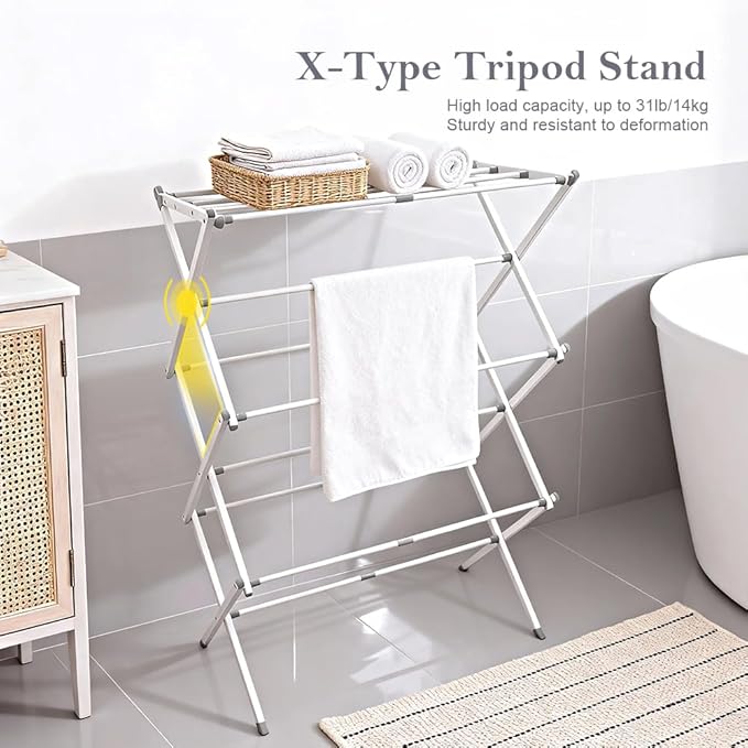 Foldable Clothes Drying Rack with 4 Hangers, Portable Extendable Laundry Drying Rack for Indoor Air Drying Clothing, 41"x29"x14", White