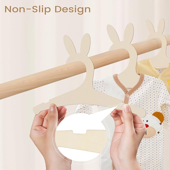 20 Pack Wooden Bunny Ears Newborn Baby Girl Boy Hangers for Nursery, 9 Inch Kids Toddlers Children Infant Hangers for Baby Shower Crate Closet Clothing Storage