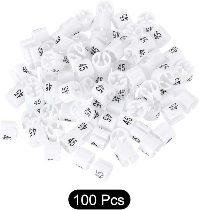 MECCANIXITY Clothes Hanger Marker Colored Hanger Sizer Garment Markers Tag (Number 45, White) for Garment Clothing Color Coding, Pack of 100 Pcs