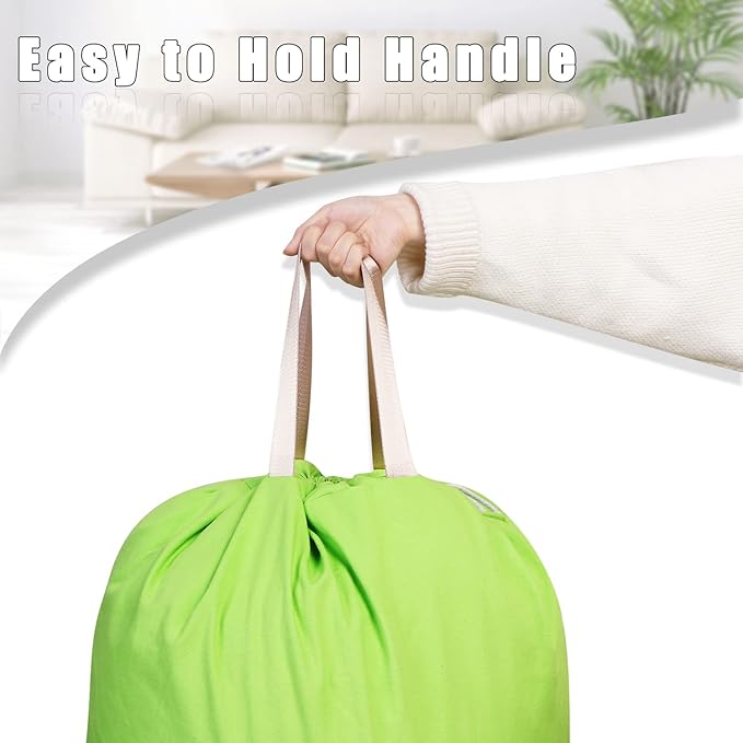 Sanlykate Large Canvas Cotton Laundry Bag with Drawstring & Handles, Heavy Duty Durable Dirty Clothes Organizer, Tear Resistant Hamper Liner Storage Bag, Travel Sack, 25.5 x 34inch - Green
