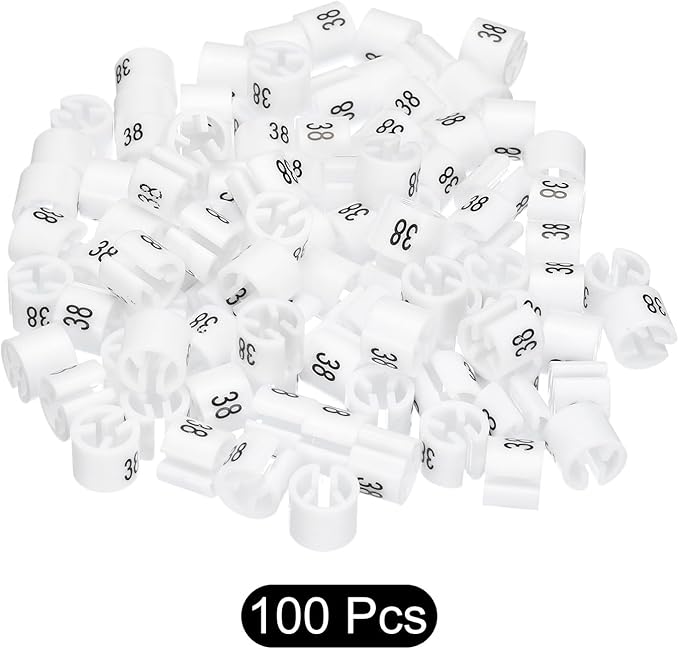 MECCANIXITY Clothes Hanger Marker Colored Hanger Sizer Garment Markers Tag (Number 38, White) for Garment Clothing Color Coding, Pack of 100 Pcs