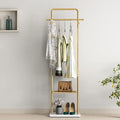 TIEOU Gold Clothes Racks with Shelf, Heavy Duty Gold Clothing Racks for Boutiques, Free-Standing Metal Garment Rack for Hanging Clothes, Modern Coat Rack Entryway
