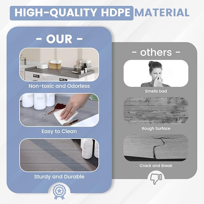 Sundale HDPE Washer Dryer Countertop, No-Installation Laundry Topper for Washer and Dryer, Waterproof Odorless Countertop for Laundry Room Storage, 27.5" x 54" (Grey)