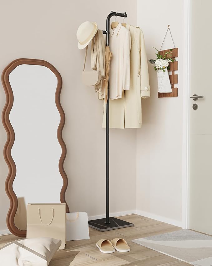 Coat Rack Freestanding, Modern Clothes Hanger Stand with Rock Slab Base, Heavy-duty Metal Tree for Boutiques, Hallway, Entryway, 68.9 Inches High, Black, GYJ012B