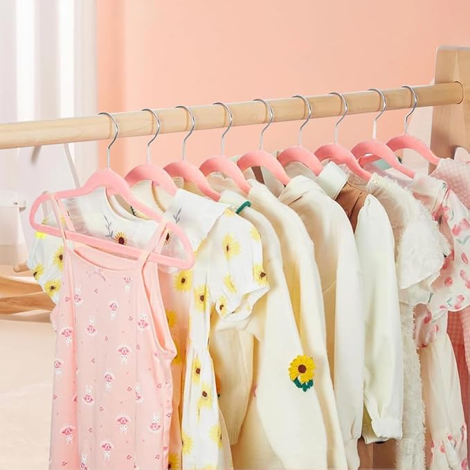 Stormix Baby Velvet Hangers, 50 Pack Children's Clothes Hangers Non-Slip Kids Hangers for Infant/Toddler Pink