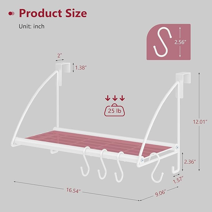 Tajsoon Over The Door Hanger with Storage Rack and 6 Hooks, Over The Door Clothes Rack for Hanging Coat, Over Door Clothes Hanger for Bathroom, Bedroom, Living Room, White