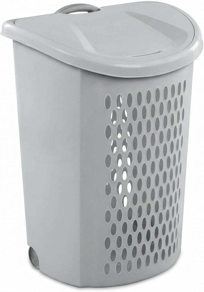 Gray Laundry Basket with Rolling Wheels,Extra Large Huvy-duty Plastic Laundry Hamper with Lid & Retractable Handle suitable Families, Dormitories, Laundry Rooms
