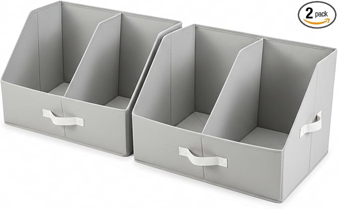 Trapezoid Storage Bin - EXTRA LOAD & HEIGHT FOR DEEP Closet Organizers And Storage W/ Handles & Adjustable Dividers, Collapsible Storage Bins For Clothes Storage & Shelf Organizer (2pcs, L, LightGray)