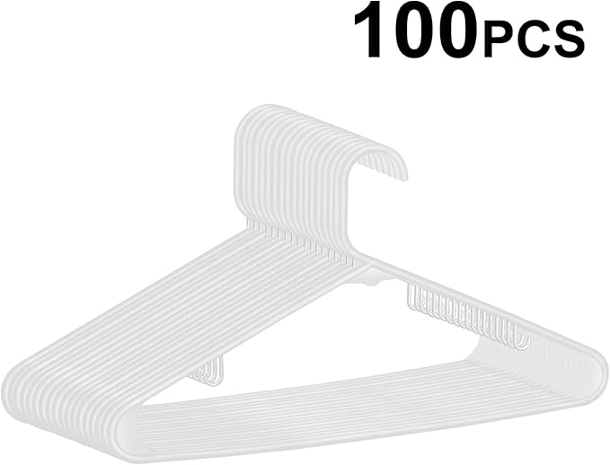 ZenStyle 100 Pack Standard Size White Plastic Hangers for Clothes Lightweight Space Saving Tubular Clothing Hangers (White)