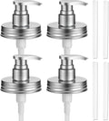 Amolliar Plastic Mason Jar Soap Dispenser Lids - Universal Pump Replacement for Regular Mouth Jar Farmhouse Decor for Kitchen, Bathroom, Dish Soap, Lotions, Hand Soap (4 Pack, Silver)