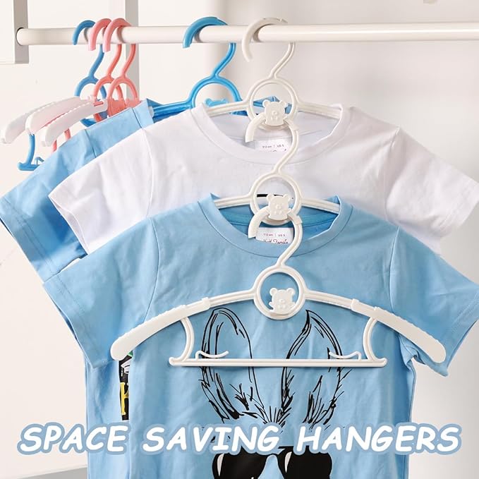 Baby Hangers for Nursery Closet 60 Pack Plastic Kids Clothes Hanger Space Saving Non Slip Extendable Toddler 11-14” Adjustable Hangers Heavy Duty Clothing Infant Hanger Bulk, White