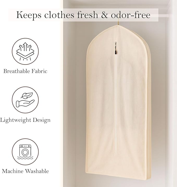 100% Cotton Garment Bag | Long | Breathable Garment Bags for Hanging Clothes | Garment Storage Bag for Long Dresses & Coats Storage | Pack of 1 (62 Inch)