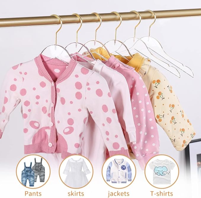 10 Pack Clear Acrylic Children's Hangers for Kids, Baby, Toddler, Infant Clothes Closet - Premium