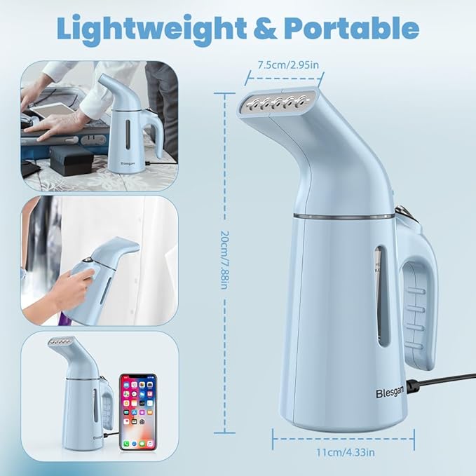 Steamer for Clothes 700W, Fast Heat-up in 40S, 120ML Water Tank, 25g/min Strong Penetrating Steam, Portable Clothes Steamer Iron for Travel and Home(GY169-Blue)