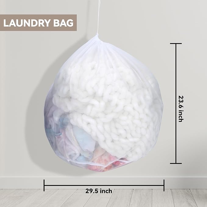 Collapsible Linen Look Fabric large Storage & Laundry Hamper with Drawstring - Durable Laundry Basket Laundry Bag Foldable Space Saving Basket Toy Basket, Dust Proof & Stackable, Beige