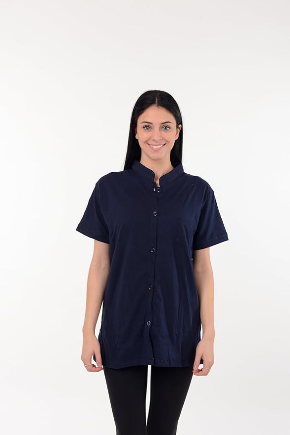 USBD Post Mastectomy Shirt with Drain Pockets Band Collar Post Op Recovery Tops