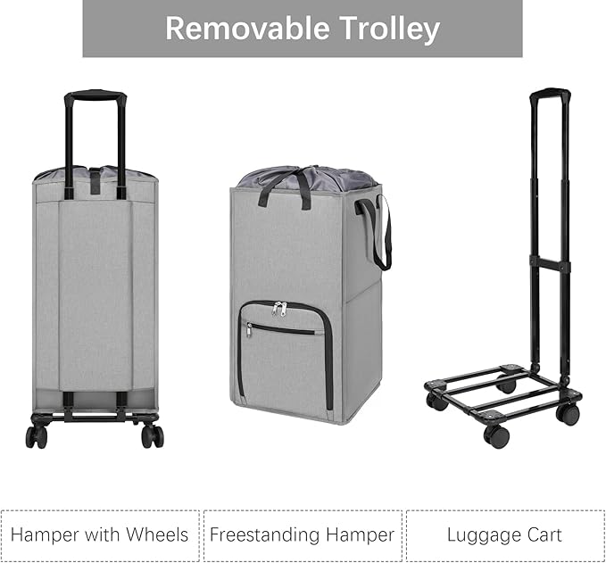 Bukere Rolling Laundry Hamper with Wheels, Large 90L Freestanding Collapsible Laundry Basket Bag for Clothes Storage, Heavy Duty Removable Wheeled Cart for College Dorm Apartment Laundry Room Bathroom