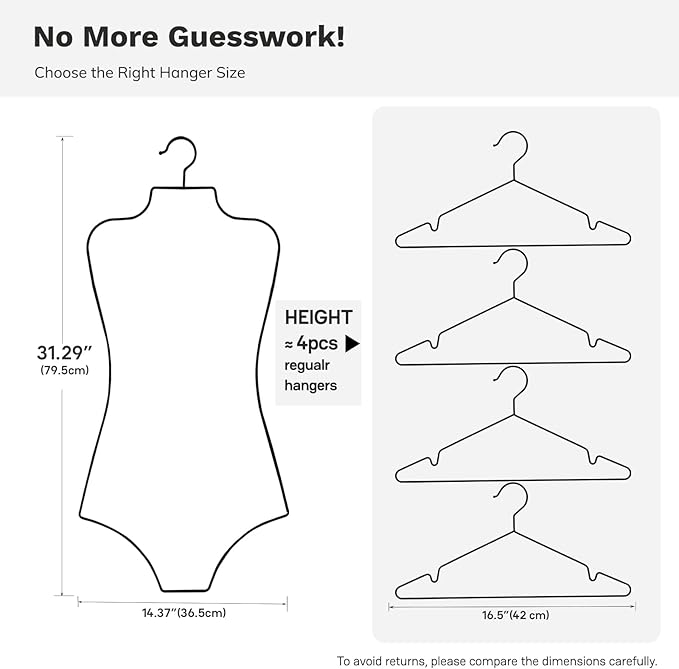 Body Shape Swimsuit Bikini Hanger Wire Display Hangers for Lingerie Bathing Suits Swimwear Clothes Coat (20, Black)