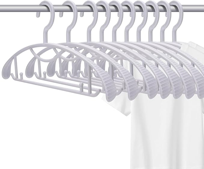 Extra Wide Shoulder Sweater Hangers 10 Pack, Width 2.8cm Thick Plastic Suit Hanger for Men Women, Curved Clothes Hangers no Shoulder Bump Ideal for Bedroom Everyday Use (Grey)