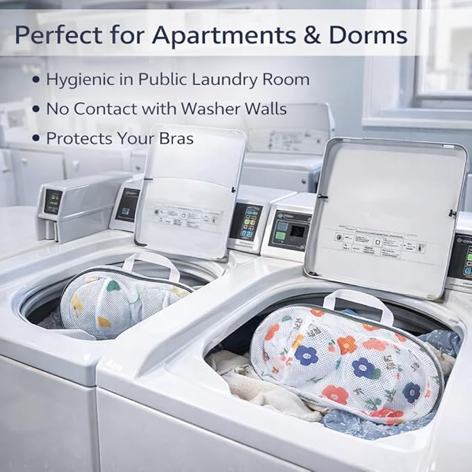 Bra Washing Protector Set, 4 Pcs Lingerie Laundry Bags with Molded Compartments, 360° Structured Support, Protect Underwire & Cups, Anti-Snag Breathable Mesh for Delicates