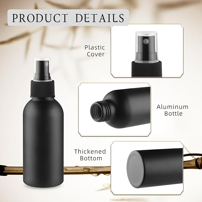 6 Pack 120ml/4oz Aluminum Spray Bottle Black Mist Sprayer Metal Spray Bottle Empty Fine Mist Spraying Bottles for Perfume Cleaning Essential Oil