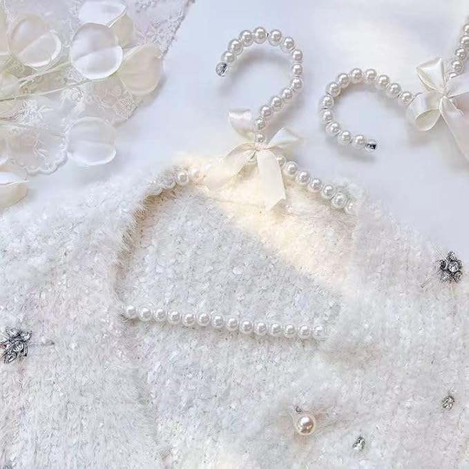 QTMY 10 Pack White Pearl Bow Clothes Hanger for Bride Wedding Dress,Shirt Bra Clothing Hangers (10 Pack)
